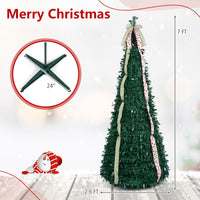 1.8M/2.1M Artificial Christmas Tree with Tree Topper Bow and 4 Ribbons