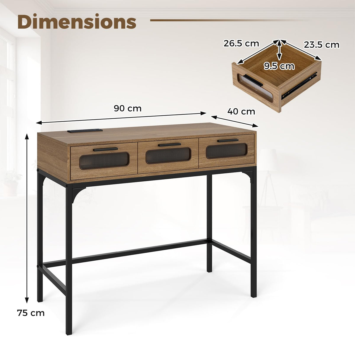 Console Table with LED Lights and Charging Station for Living Room and Hallway
