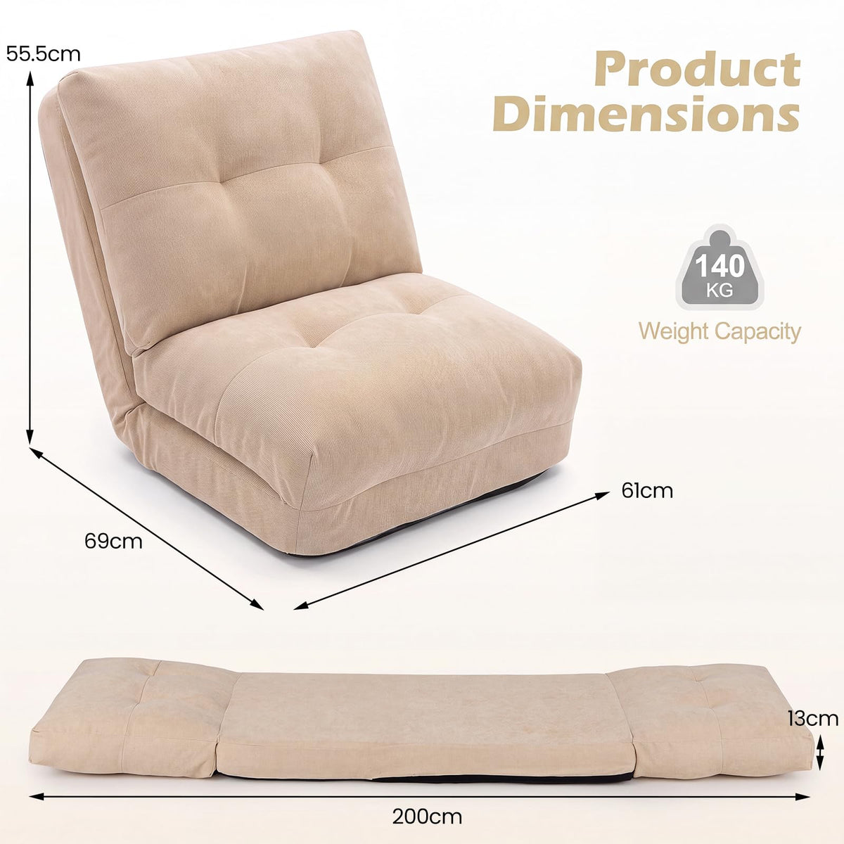 5-Level Adjustable Floor Chair with Back Support & Padded Cushions for Reading