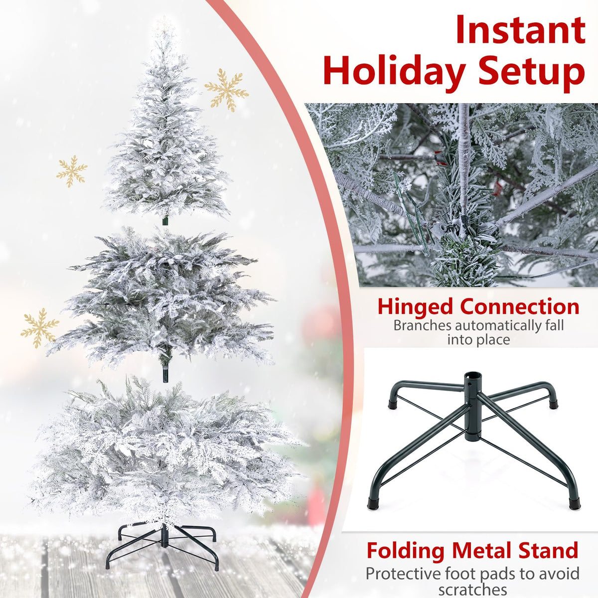 180cm Pre-Lit Artificial Christmas Tree with Snow Flocked Branch Tips