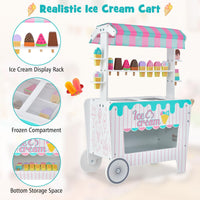 Ice Cream and Food Trunk Toy with 2 Large Wheels for Kids