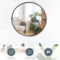 60CM Wall Round Mirror, Circular Mirror with Metal Frame, Modern Decorative Wall-Mounted Mirror, Black