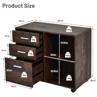 Giantex 3-Drawer Mobile File Cabinet, Rolling Printer Stand w/ 2 Open Storage Compartments, Rustic Brown