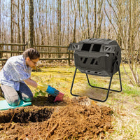 Outdoor Tumbling Composter, 160 L Portable Garden Compost Bin W/Dual Chamber, 2 Sliding Doors & Solid Steel Frame