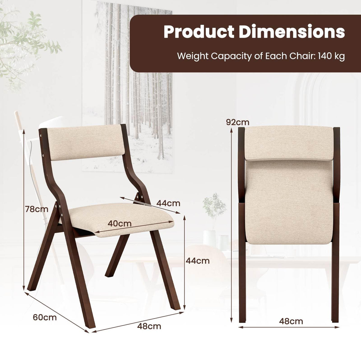 Giantex Folding Dining Chair Set of 2, Wooden Upholstered Dining Chairs