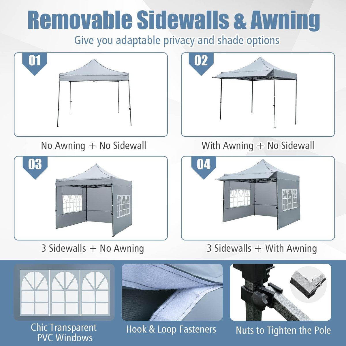10 x 10 FT Pop up Canopy Tent with Sidewalls and Awning with Sandbags