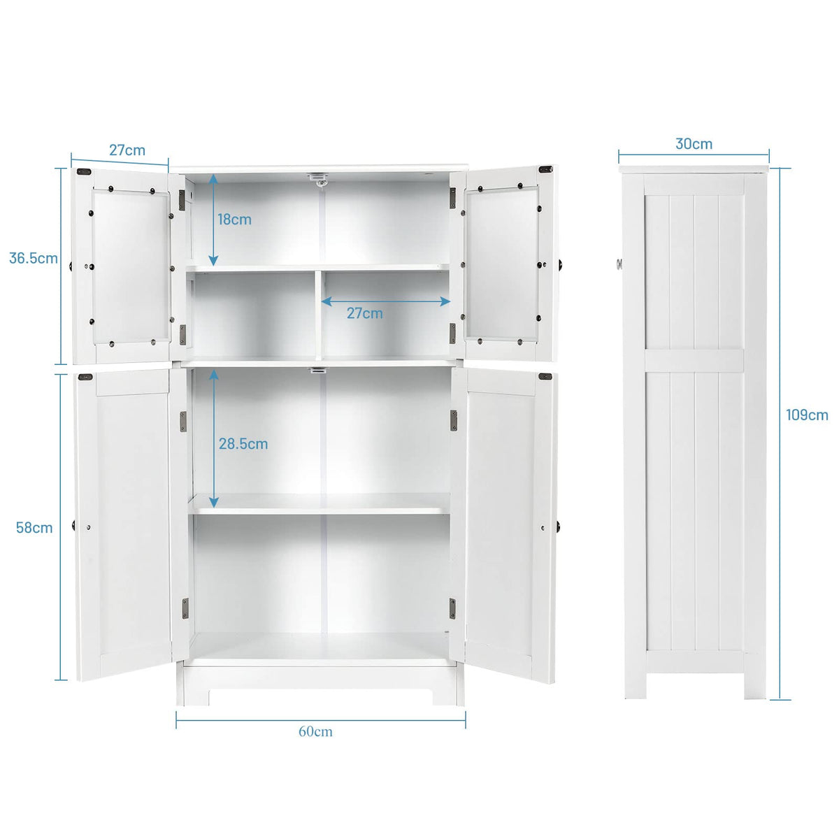 Giantex Bathroom Storage Cabinet, Kitchen Pantry Cabinet w/Tempered Glass Doors & Adjustable Shelf, White