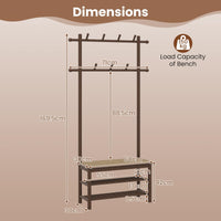 3-in-1 Hall Tree with 11 Hooks Hanging Rods and Shelves for Home