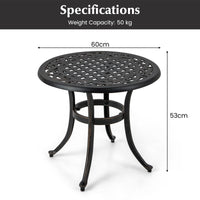 Cast Aluminum Patio Table, 60 CM Outdoor Round Side Table