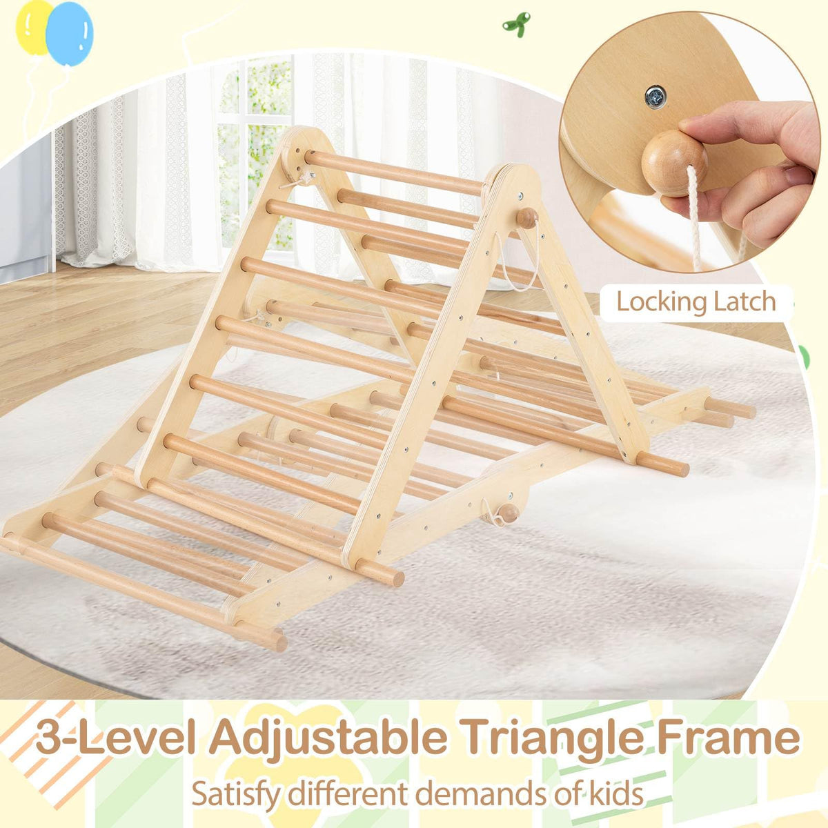 3-in-1 Pikler Triangle Climbing Set with Dual-Side Ramp and Adjustable Climbing Triangle