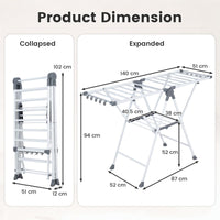 Foldable 2-Level Clothes Drying Rack with140 CM Adjustable Wings