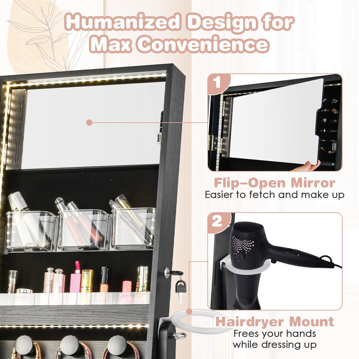 Giantex Jewelry Cabinet with Full Length Mirror, Jewelry Organizer with Inside Makeup Mirror