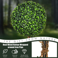 Giantex Topiary Artificial Tree, 120cm Triple Ball Tree w/UV & Water Protection, Cement-filled Pot, Real Wood Rattan