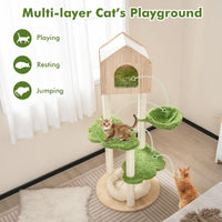 1.4M Cute Cat Tree for Indoor Cats, Multi-Level Wood Cat Tower w/Sisal Scratching Posts