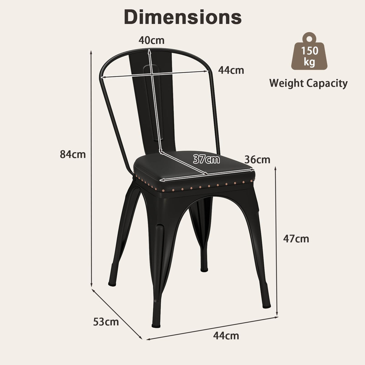 Metal Dining Chair Set of 4 Stackable Kitchen Chairs Cafe Restaurant Chairs