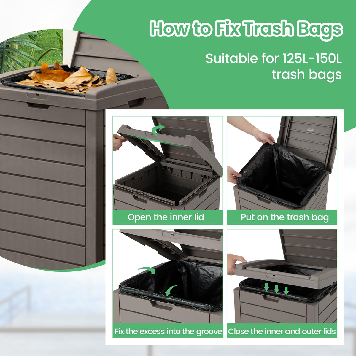 Outdoor Trash Can, 117L Large Trash Bin with Lid & Pull-Out Liquid Tray