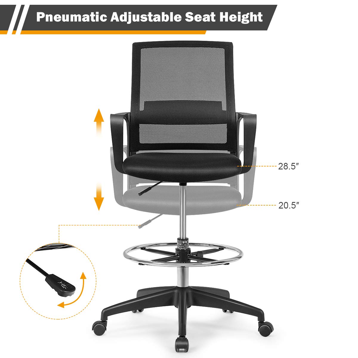 Giantex Mesh Drafting Chair, 360° Swivel Designed Home Office Chair w/Lumbar Support