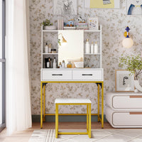 80 CM Wide Vanity Desk with Mirror and Stool Power Outlets