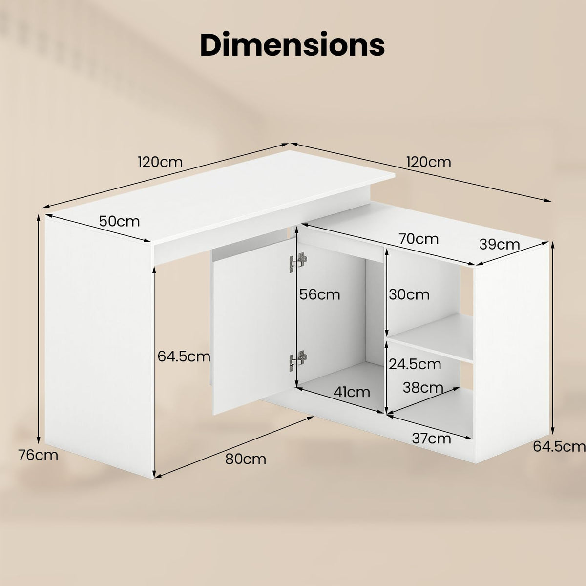 L-shaped Computer Desk Reversible Writing Desk with 4 Storage Compartments
