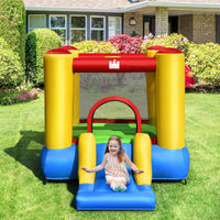 Kids Inflatable Bounce House, Jumping Castle w/Spacious Bouncing Area & Slide, Inflatable Bouncer w/Carry Bag, Stakes (Without Blower)