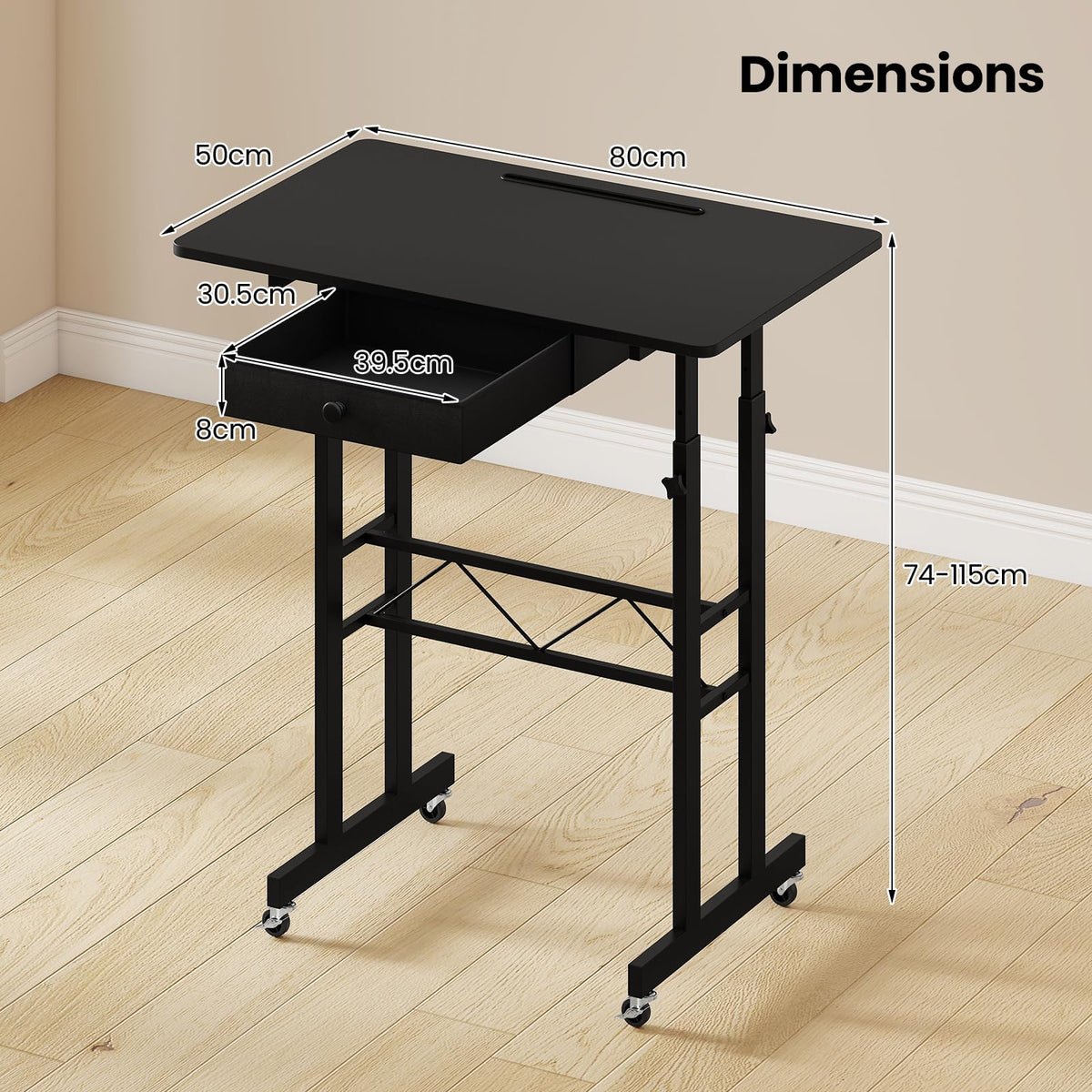 Standing Desk Height Adjustable with Fabric Drawer and Lockable Wheels