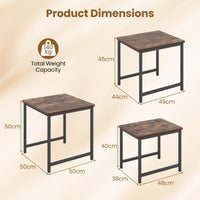 Nesting Coffee Table Set of 3 with Heavy-Duty Metal Frame