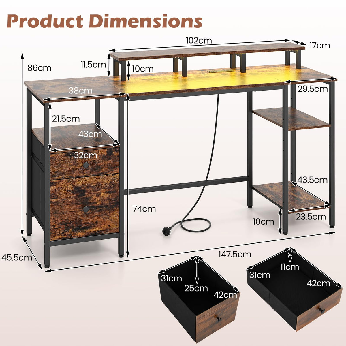 Giantex Reversible Office Desk with Charging Station