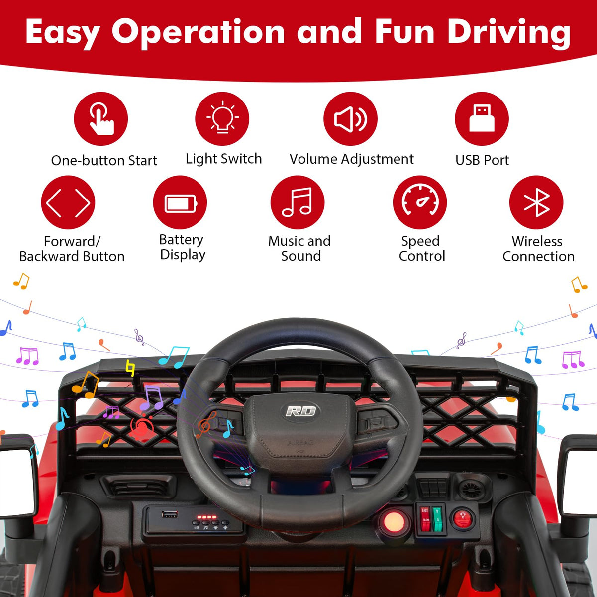 12V Kids Ride on Truck Car Jeep with Parental Remote LED Lights and Dual Motor