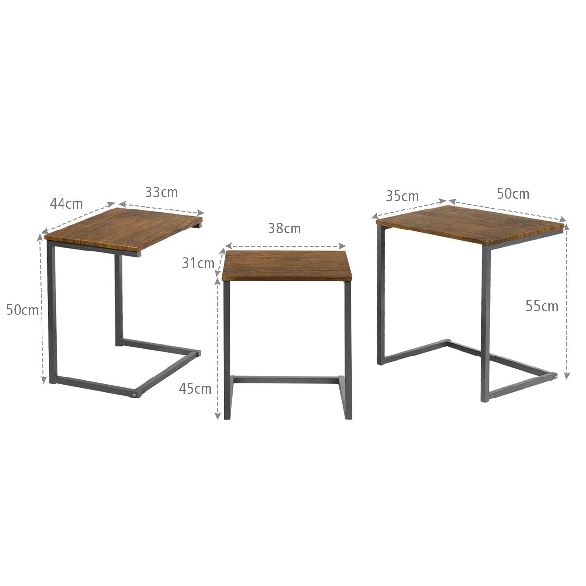 Giantex Nesting Coffee Table Set of 3, Retro Tea Table with Metal Base, Solid Structure, Accent End Tables