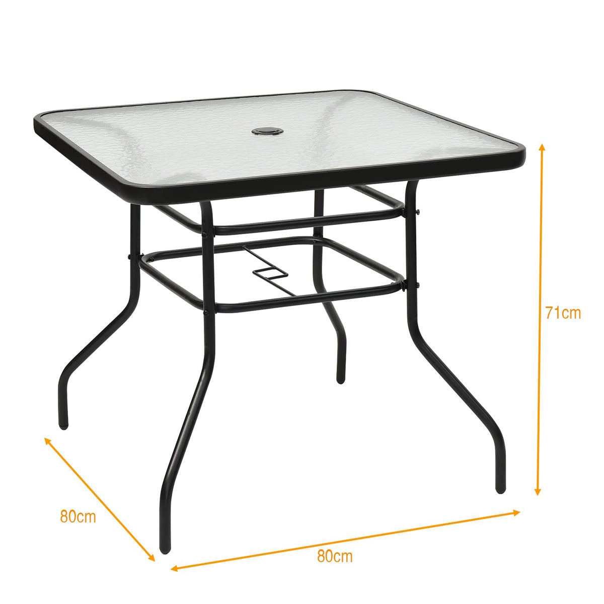 Patio Table, Rectangle Metal Coffee/Tea Table with Tempered Glass Top and Umbrella Hole