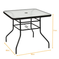 Patio Table, Rectangle Metal Coffee/Tea Table with Tempered Glass Top and Umbrella Hole