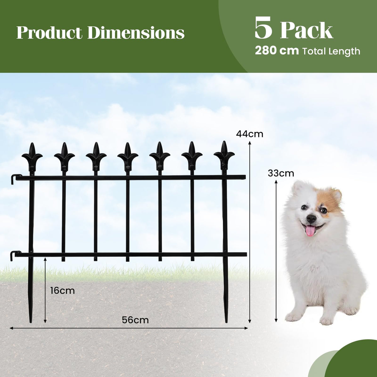 5/10-Pack Metal Garden Fence 280/560x44cm No Dig Border for Lawn Pathway