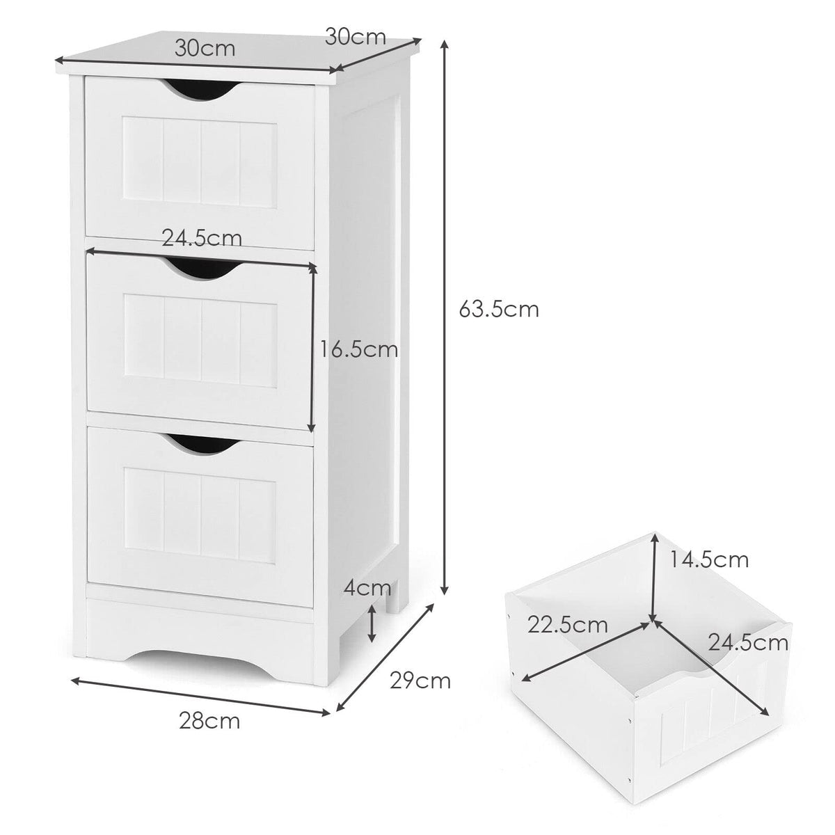 Giantex Bathroom Floor Cabinet, Side Storage Organizer Cabinet with 3 Drawers, Anti-Toppling Kit, White