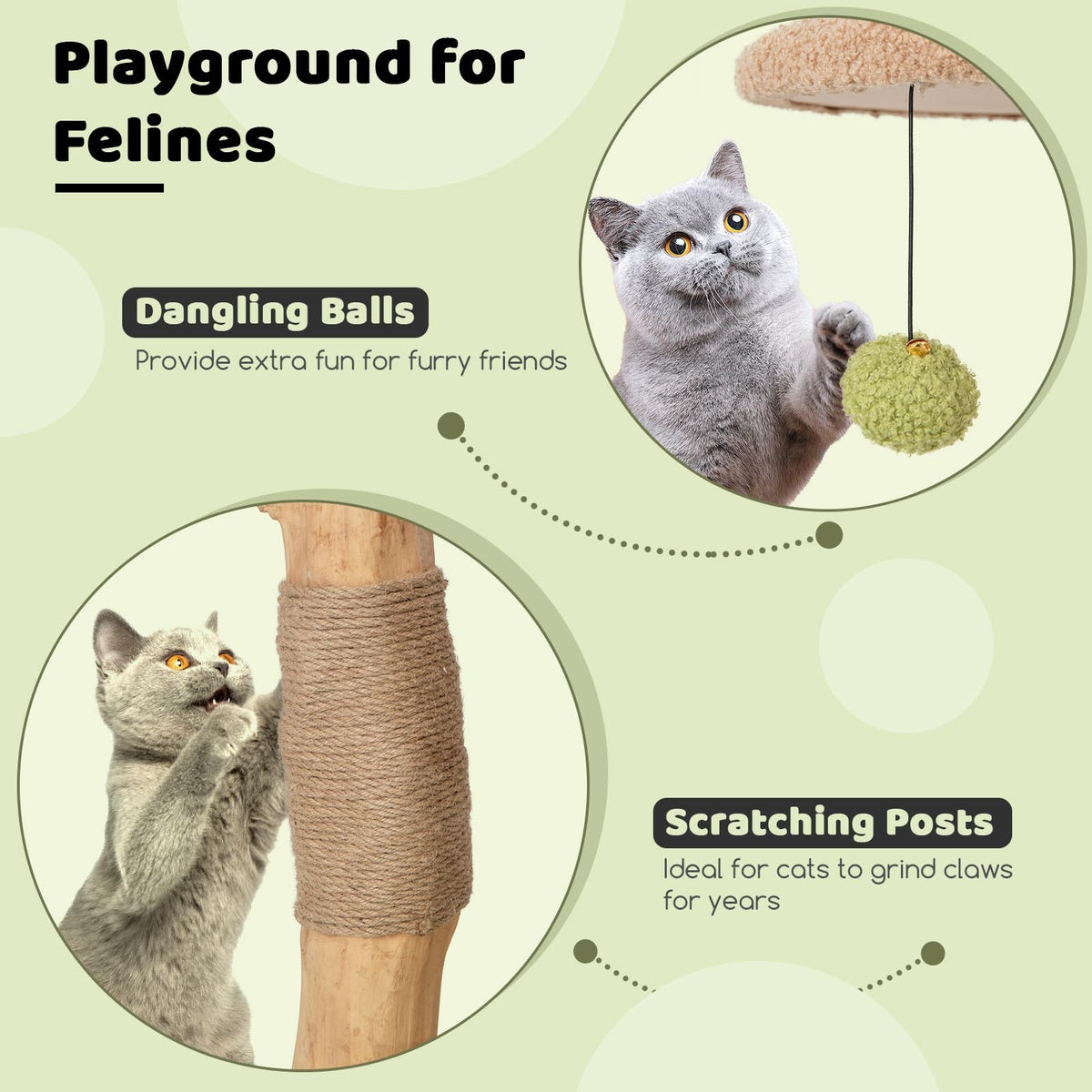 110 CM Cat Tree, Solid Wood Cat Tower with Padded Top Perch