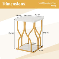 Faux Marble Bedside NightStand with Storage Shelf and Petal-Inspired Metal Frame