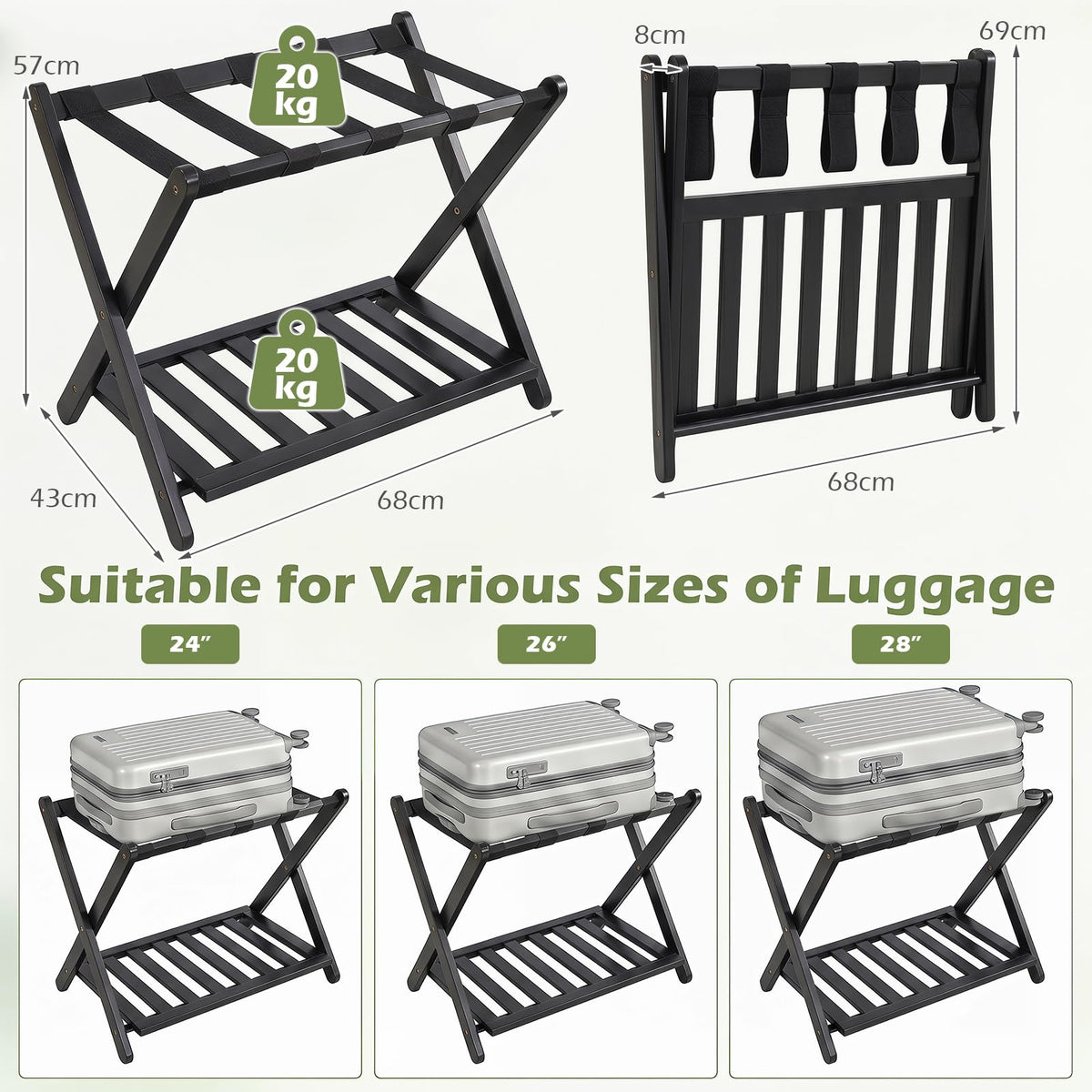 Giantex Bamboo Luggage Rack, Folding Suitcase Stand