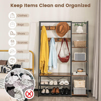 Hall Tree with Storage Bench with 9 Hooks 5 Side Shelves and 2 Mesh Shelves