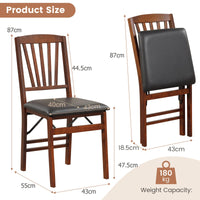 Folding Dining Chair Set of 2 Upholstered High Back Kitchen Chairs Padded Seat