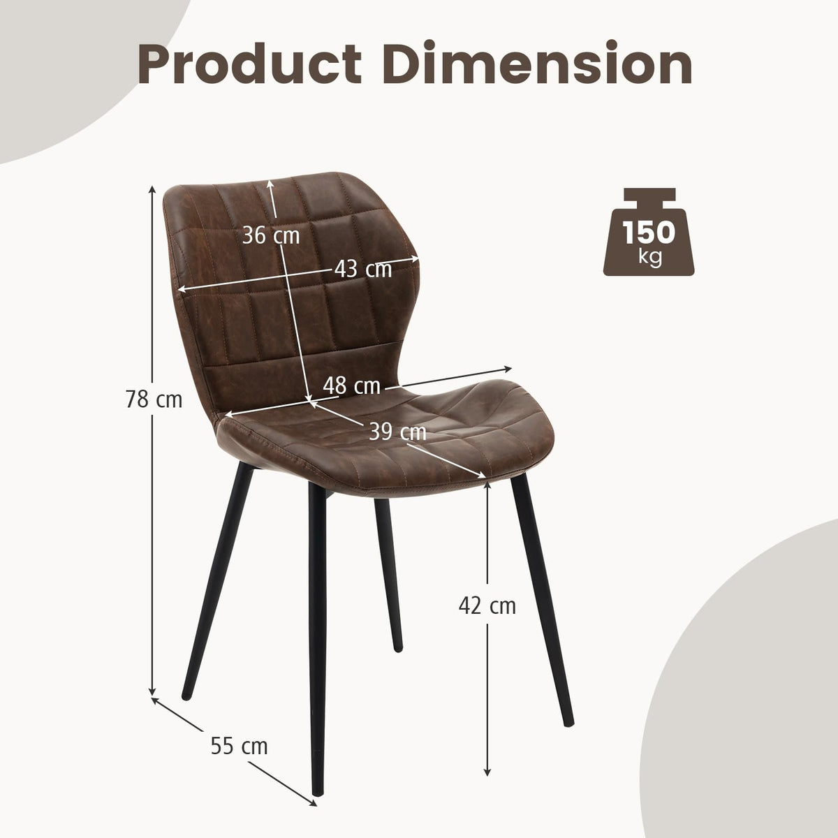 Giantex Dining Chairs Set of 2, Mid Century Modern Retro Kitchen Chairs w/Padded Back, Metal Legs & 2 Adjustable Foot Pads