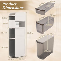 4/5/6-Tier Narrow Bathroom Storage Cabinet Slim Rolling Toilet Paper Organizer with Drawers