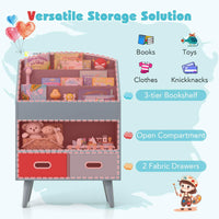 Kids Bookshelf Book Display Rack with 3-Tier Bookshelves and 2 Drawers