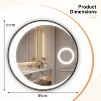 61 cm Round LED Bathroom Mirror with Anti-Fog Function and 3 Light Colors