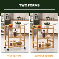 Giantex 3-Tier Bamboo Rolling Storage Cart, Kitchen Serving Storage Trolley Organizer with Locking Casters