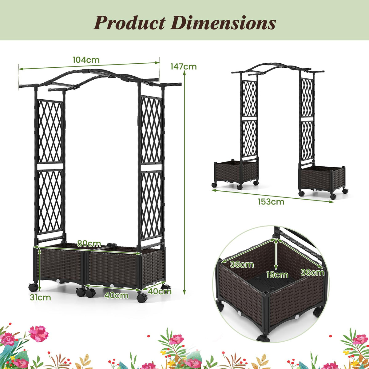 Self-Watering Planter Boxes w/Lattice Trellis & Roof