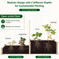 2-Tier Wood Planter Box w/Open-Ended Bottom for Vegetables