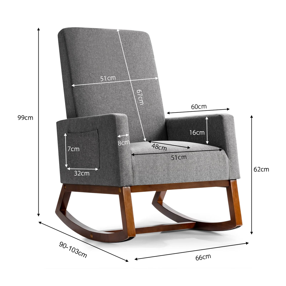 Giantex Modern Rocking Chair, Upholstered Fabric Armchair with Rubber Wood Base, Linen Padded Seat