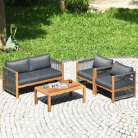 4 Pieces Acacia Wood Patio Conversation Set with Armrest