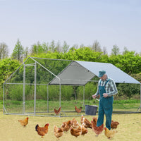 Large Spire-Shaped Chicken Coop, Galvanized Metal Hen House with Waterproof & Sun-protective Cover
