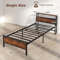 Single Size LED Bed Frame with Charging Station