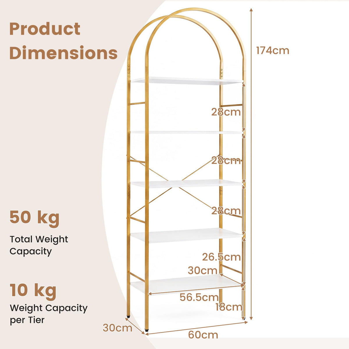 GIANTEX 5-Tier Arched Bookcase with Open Wooden Shelves